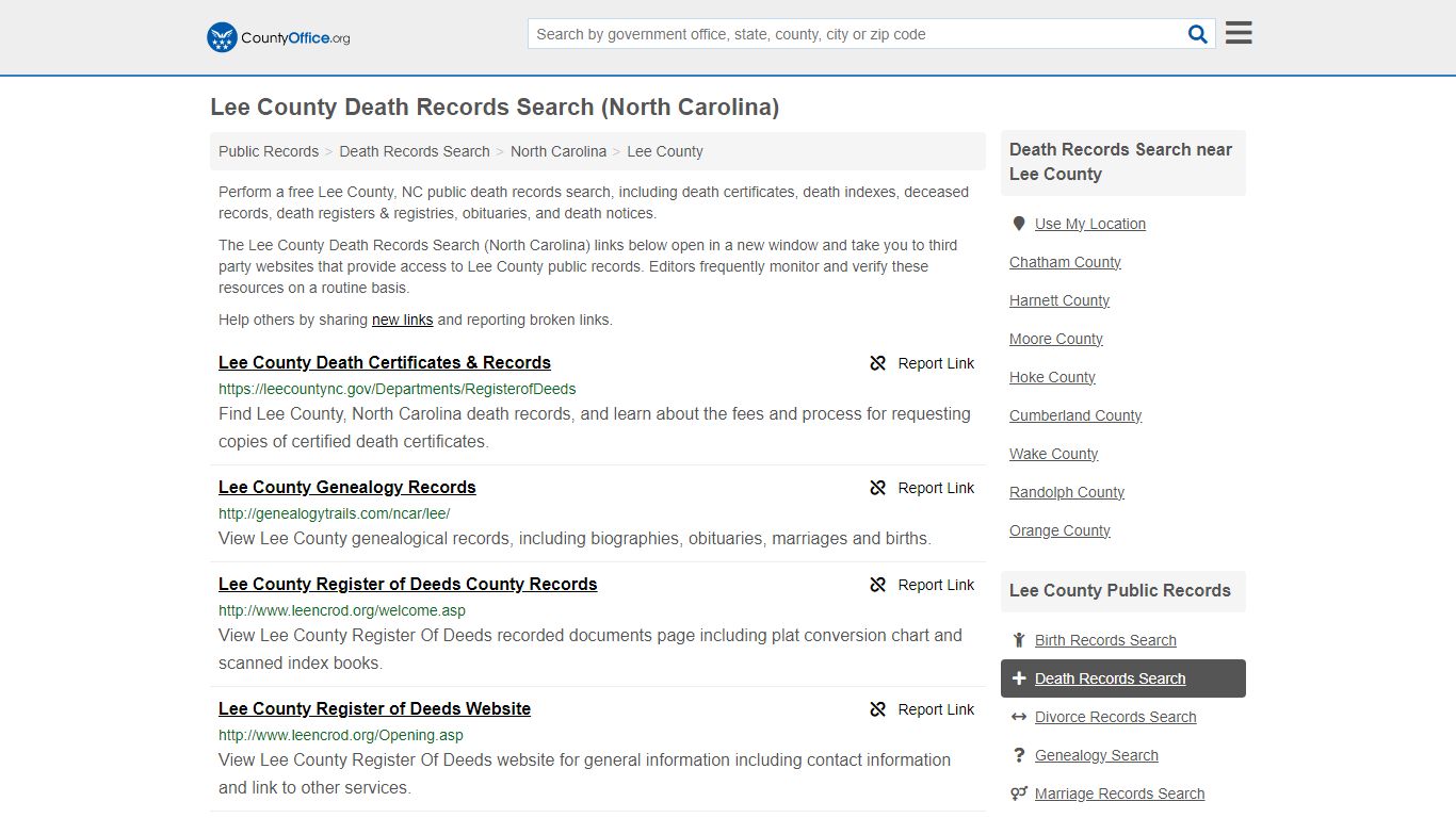 Lee County Death Records Search (North Carolina) - County Office